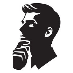 Focused Thinking Face silhouette, emotion and contemplation – Thinking Face illustration – Minimalist Thinking Face vector – Thinking Silhouette

