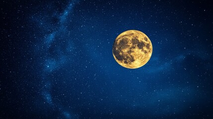 Fototapeta premium Golden Full Moon in Starry Night Sky