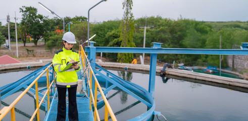 Environmental engineers work at wastewater treatment plants,Water supply engineering working at...