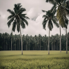 Fototapeta premium Agricultural landscape with palm trees.