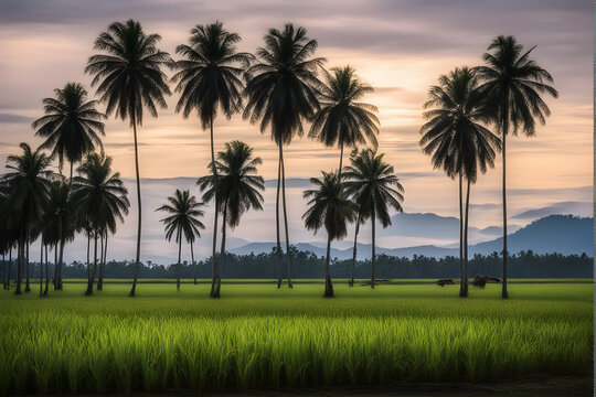 Oil palm plantation. Tree palm oil