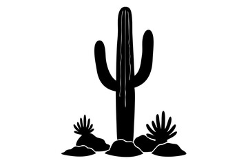 Obraz premium Tall saguaro cactus silhouette with multiple arms on white background, saguaro, cactus, silhouette, desert, plant, nature, illustration, vector, graphic, design, icon, symbol, isolated, tall, arms
