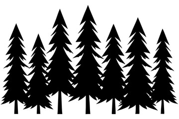 Obraz premium Pine tree silhouette design a row of varying sizes design, pine, tree, silhouette, row, forest, evergreen, nature, woodland, group, design, black, illustration, vector, isolated, shape, symbol, icon