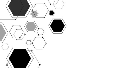 Fototapeta premium Abstract Black and White Hexagonal Design, Futuristic Tech Background. Hexagonal Network Background, Sci-Fi Technology Design. Tech Background for Websites & Banners. Vector. Illustration Design. 
