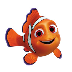 A colorful and cute cartoon fish in 3D render style, isolated on a transparent background, perfect for kids' designs, games and aquatic themed projects


