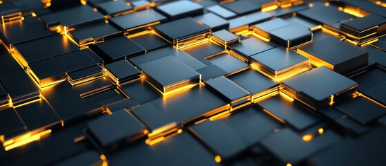 Fototapeta premium Abstract Dark Cubes Glowing Orange: A Futuristic 3D Render
