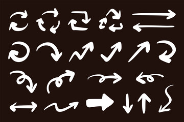 ベクターのペンの手書きの矢印セット 白