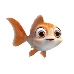 A colorful and cute cartoon fish in 3D render style, isolated on a transparent background, perfect for kids' designs, games and aquatic themed projects


