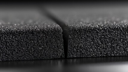 Close-Up of Black Foam Material Showing Texture and Split Separation in a Modern Design Setting