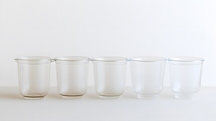 Frosted Glass Cups with Row, and White Background.