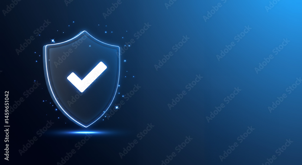 Poster security shield with check mark icon for data protection and antivirus software and cyber security c