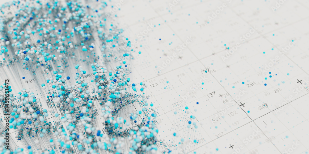 Poster Abstract data clusters visualization. AI technology neural patterns. Digital information presentation, futuristic graph. 