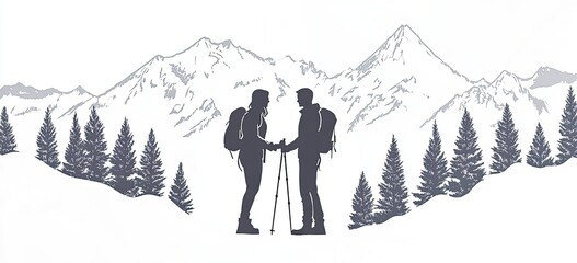 Hikers enjoying mountain scenery