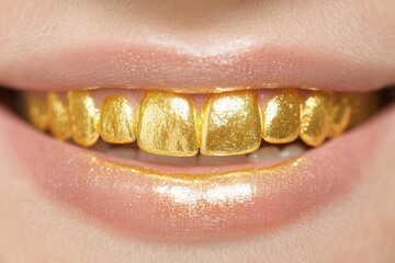 Gold teeth on a smiling mouth