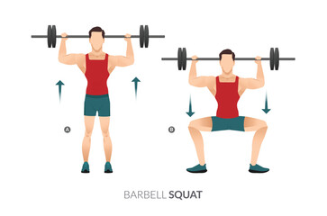 Obraz premium BARBELL SQUAT, Men GYM workout fitness, aerobic and exercises.