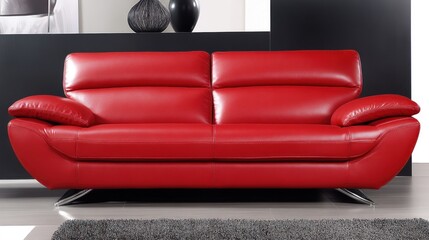 Modern red leather couch in interior setting