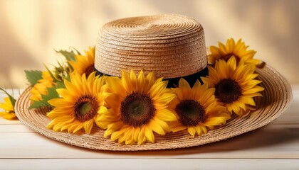 straw hat decorated with cheerful sunflowers