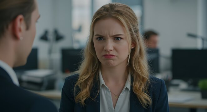 Displeased Businesswoman in Office Confrontation Serious Corporate Discussion and Disagreement