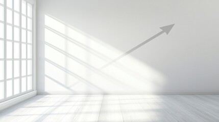 Fototapeta premium Upward arrow shadow on white wall minimalist room interior