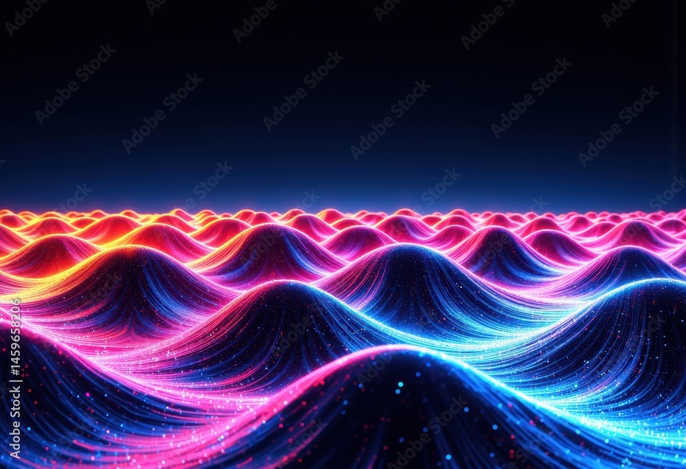 Poster vibrant digital waves illuminated in neon colors create a mesmerizing visual effect