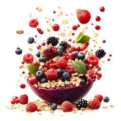 Vivid Berry Medley XV Bowl of Fruit and Nuts Isolated on Transparent Background