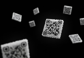 Rice QR Codes Floating on Black Background Modern Technology Concept