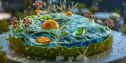 human cell, ,cell structure, mitochondria nucleus cell biology organelle 3D background, Crosssectional of eukaryote ,plant and animals cell colorful ,cell wall, and Chloroplast,endoplasmic reticulum,	