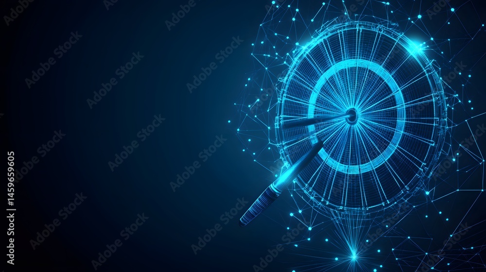 Poster abstract digital dartboard with glowing lines.