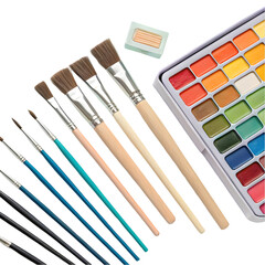 Watercolor Paint Set with Brushes: Art Supplies for Beginners and Professionals on transparent background