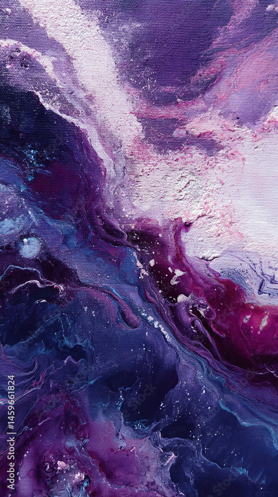 Poster abstract purple and pink paint texture, swirling and flowing, creating a dynamic and ethereal visual