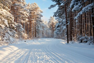 Obraz premium Snowy winter forest path