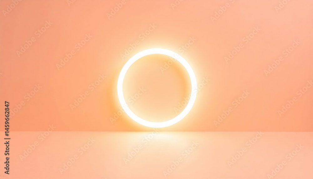 Poster Illuminated circular light fixture minimalistic setting abstract photography soft ambient environment close-up view modern design concept