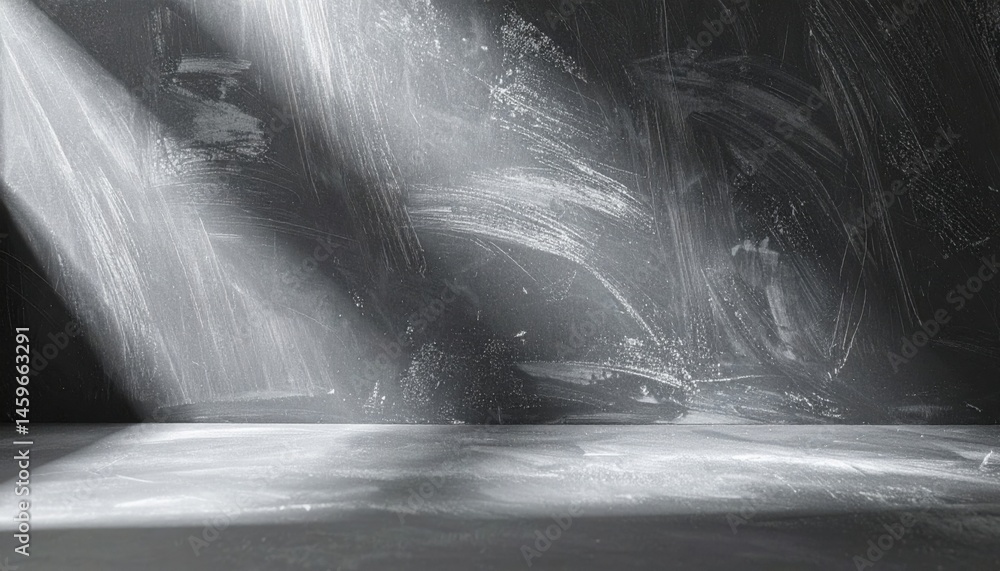 Poster dramatic light rays illuminating an empty stage studio setting conceptual photography minimalist env