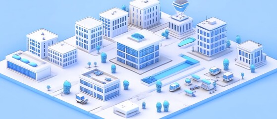 Fototapeta premium Isometric Low-Poly Cityscape: A Modern Architectural 3D Render
