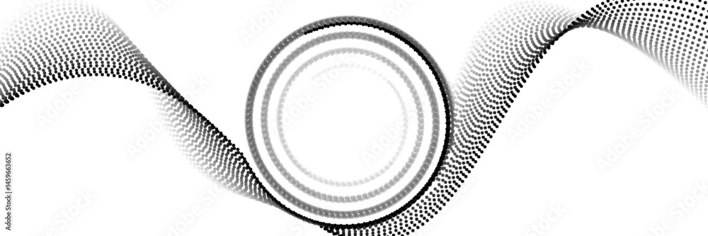 Poster flowing dots particles wave pattern black isolated on white background. vector in concept of technol
