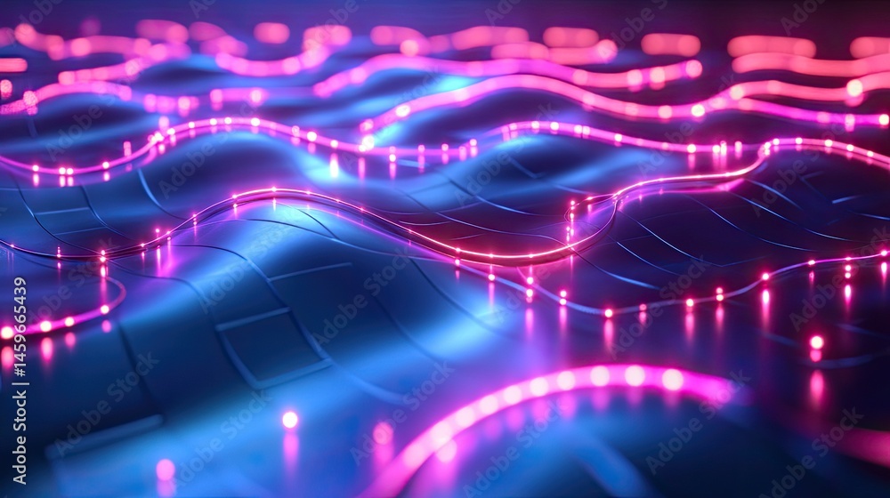 Aufkleber abstract digital landscape of glowing lines. dynamic patterns on a textured surface