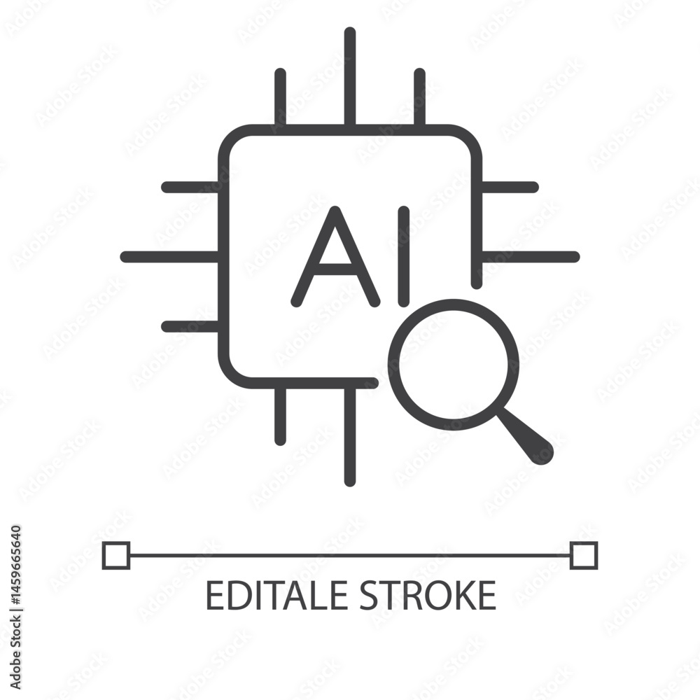 Fototapete AI-search icon. Magnifying glass with AI Chipset. Searching or finding and analysis. Artificial intelligence technology. Icon interface for apps and web. Vector illustration. Editable stroke.