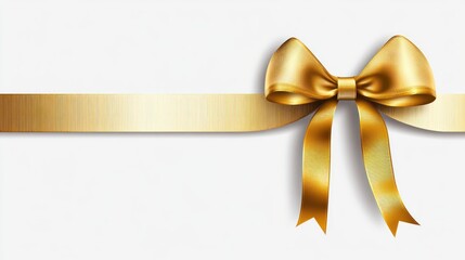 Golden ribbon bow on white background elegant gift decoration