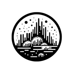 Abstract Black and White Landscape in a Circle
