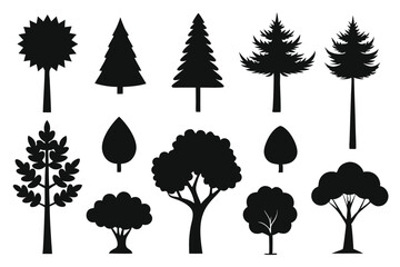 Pine Tree Silhouettes – Evergreen Forest Firs and Spruce Vector Set