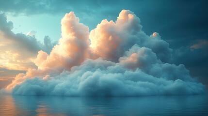 Dramatic Sunset Cloudscape Over Calm Ocean Waters Peaceful Atmospheric Scene