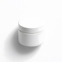 White cosmetic jar mockup on white background, top view