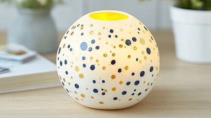 Round ceramic lamp with polka dots