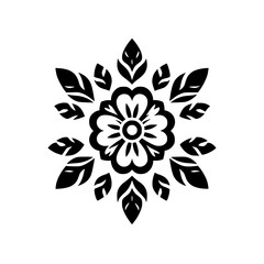 Black and White Floral Mandala with Leaves