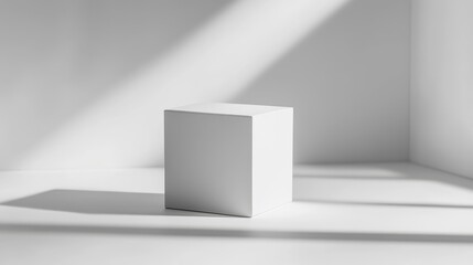 Minimalistic White Box with Sharp Edges and Soft Shadow for Packaging Concepts