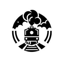 Vintage Train Icon: Steam Engine in a Circle - Minimalist Vector Design