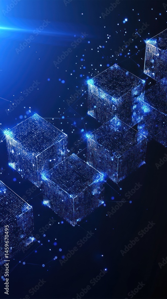 Poster abstract technology background with interconnected glowing cubes