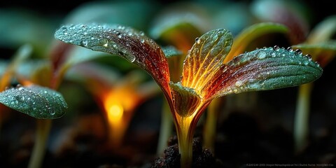 Sprout Growing in the Dark with Glowing Lights