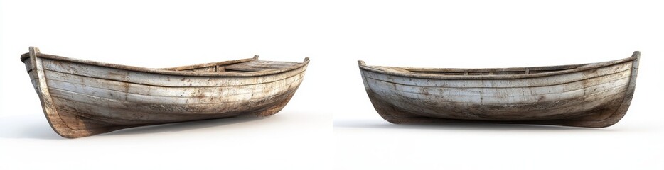 Two weathered wooden boats, side view