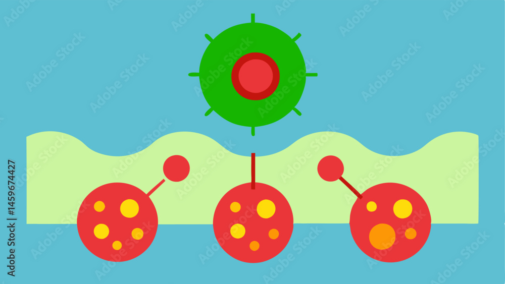 Poster inflammation reduction a simple graphic showing a scar area with inflamed cells depicted in red tran